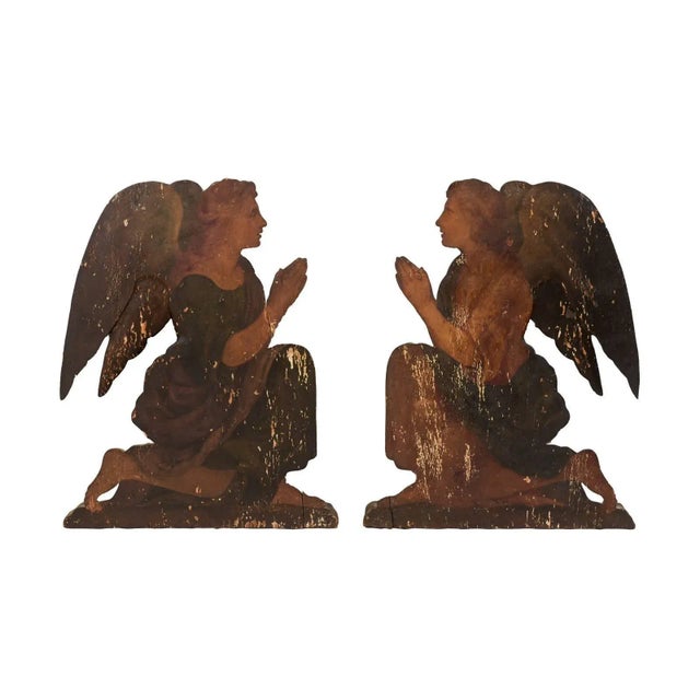 19th Century Italian Painted Wood Angel Plaques - a Pair For Sale - Image 11 of 11