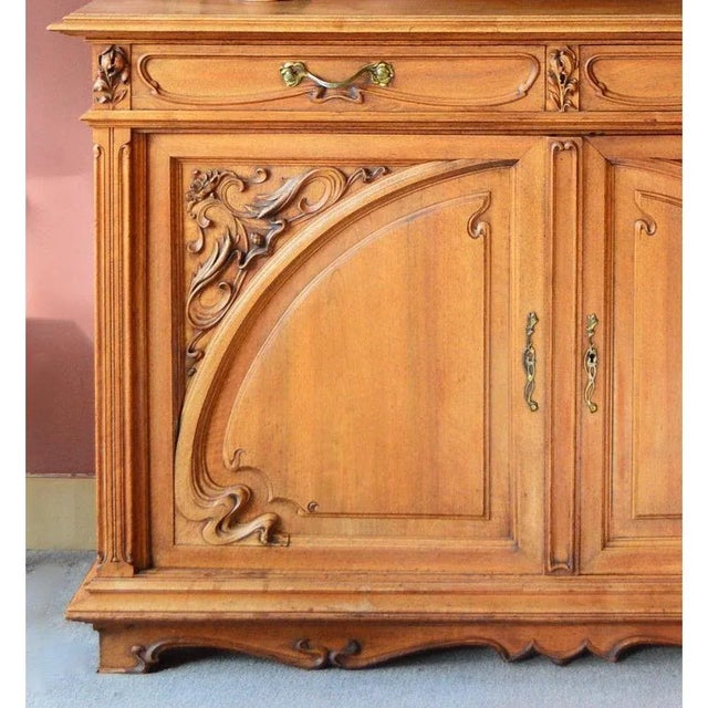 Late 19th Century C.1878-C.1910 French Art Nouveaux Monumental Hand-Carved Breakfront Server/Sideboard Buffet For Sale - Image 5 of 12
