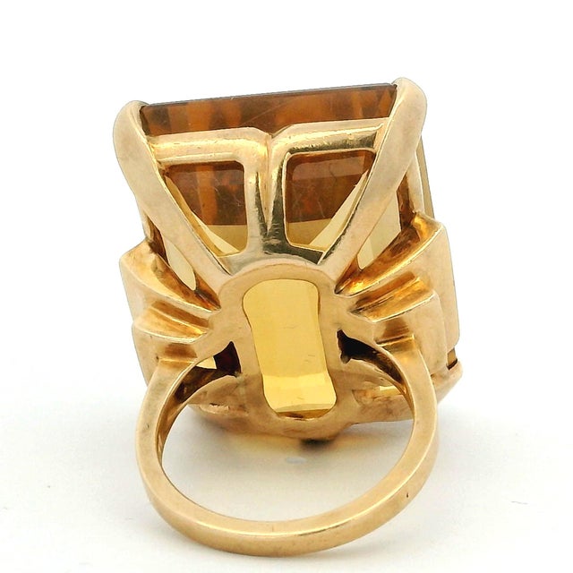 1970s Vintage FFF Emerald-Cut Citrine Ring in 14k Yellow Gold, Size 6.75 For Sale - Image 5 of 12