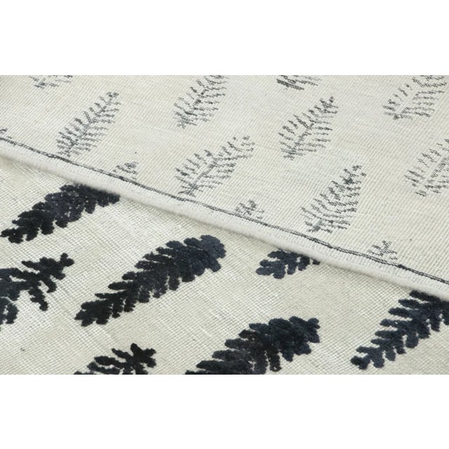 Rug & Kilim's Block Print Rug With Textural Botanical Motif in Ivory & Black For Sale In New York - Image 6 of 8