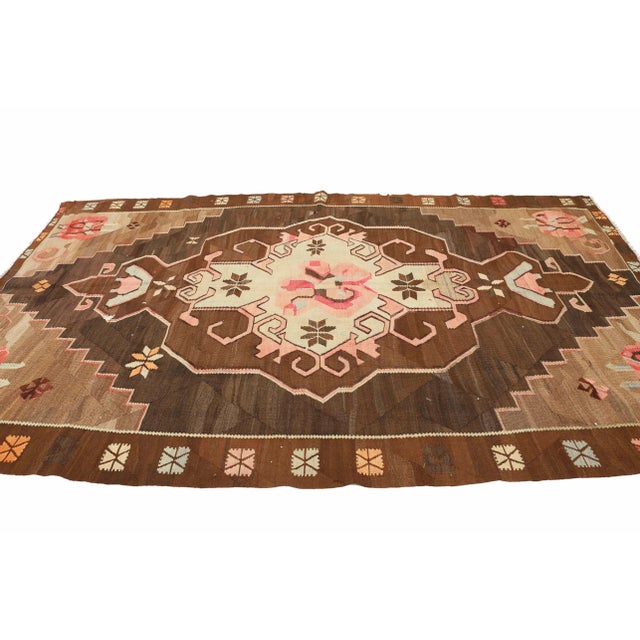 Vintage Handwoven Turkish Kilim Rug For Sale - Image 4 of 7
