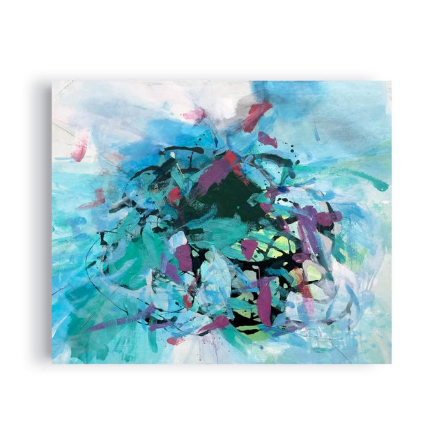Make a bold, sophisticated statement with this large-scale contemporary abstract painting, featuring layered washes of...