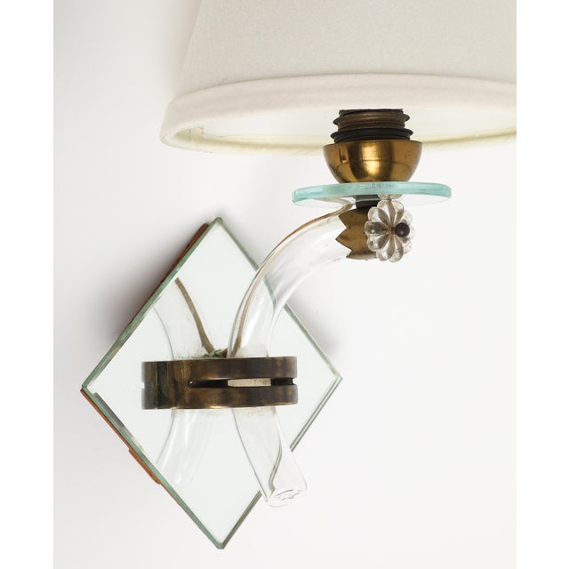 Midcentury French Mirrored Sconces With Blown Glass and Brass Fittings For Sale In New York - Image 6 of 11