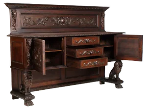 Late-19th Century Tuscan Renaissance Hand-Carved Walnut Credenza or Dresser from Dini e Puccini