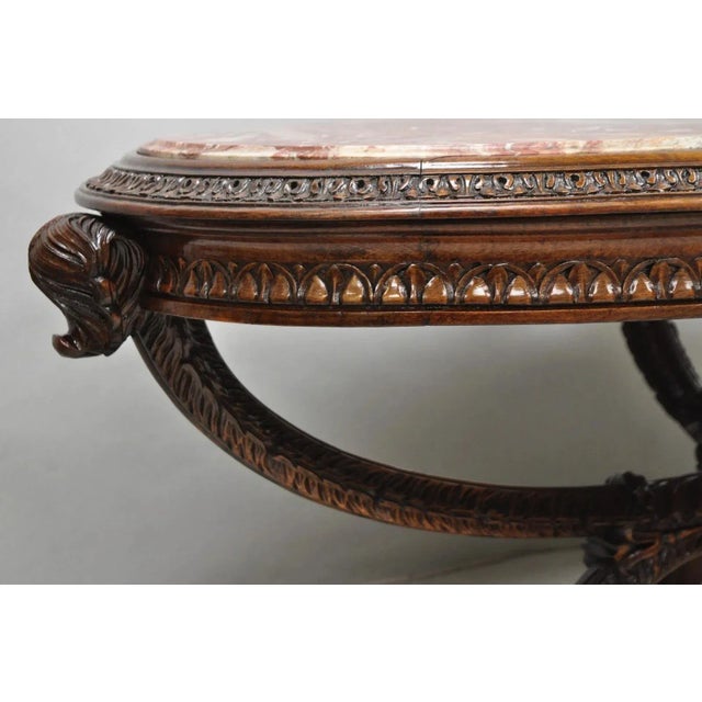 Antique Grosfeld House French Regency Plume Carved Mahogany Marble Coffee Table For Sale - Image 12 of 13