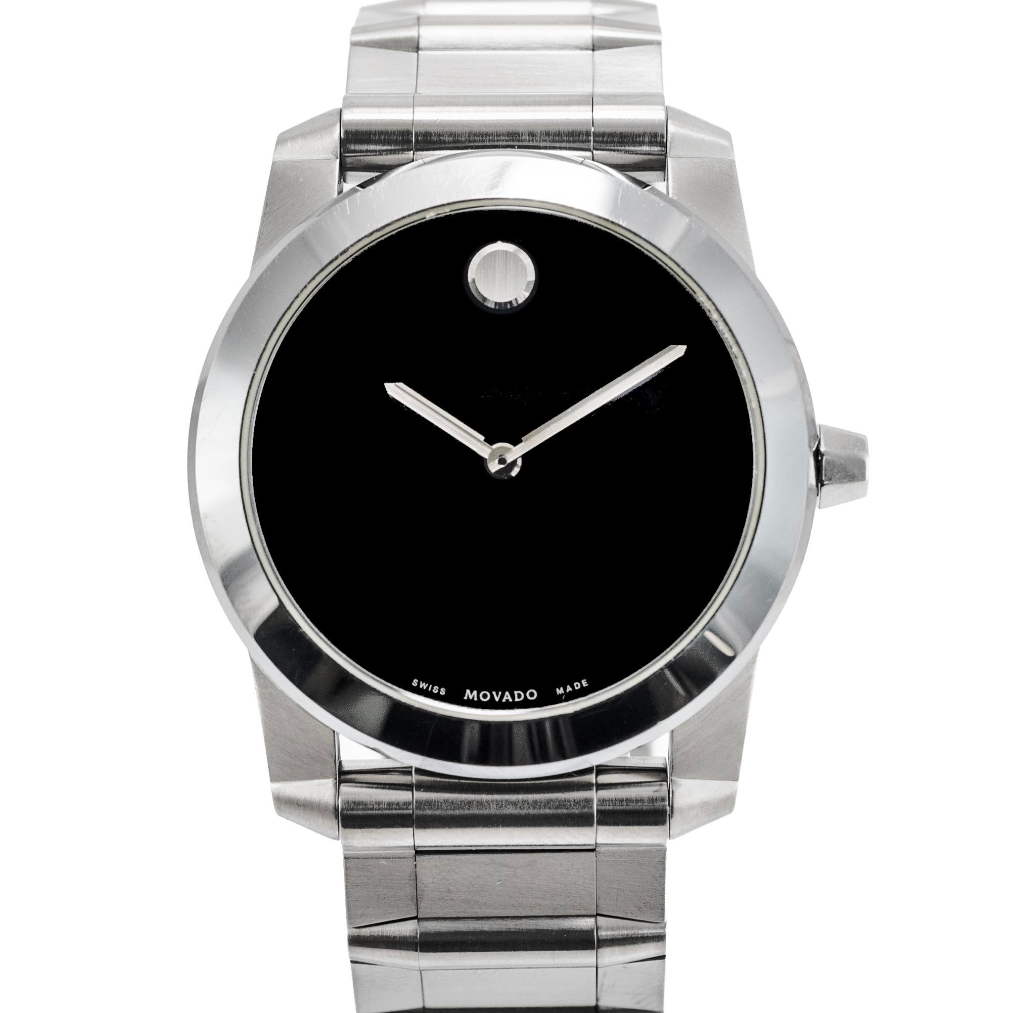 Movado Vizio 34mm 0605808 Black Onyx Stainless Steel Quartz Watch