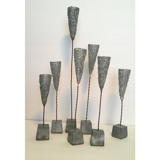 Brutalist MCM Tage Andersen Brutalist Welded Wire Woven Mesh Candle Cones on Block Bases Style /7 For Sale - Image 3 of 10
