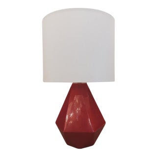 Modern Robert Abbey Red Lamp With Linen Drum Shade For Sale