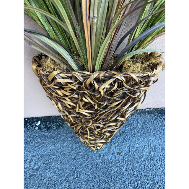 Vintage Palecek Faux Rattan Wall Planters With Faux Grasses - A Pair For Sale In Naples, FL - Image 6 of 11