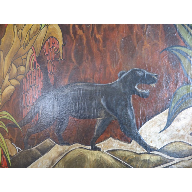 1960s Art Deco Style Panther with Jungle Landscape Oil Painting Signed Fe Sohler, Framed For Sale - Image 4 of 7