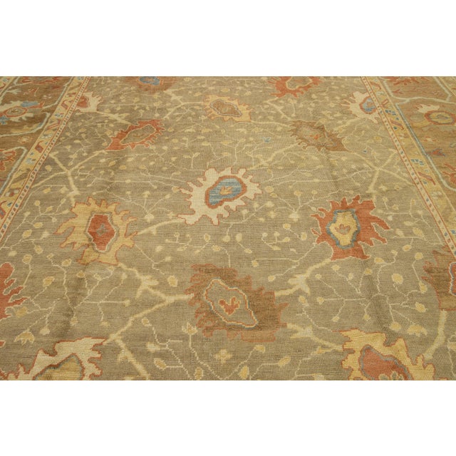 2010s Oversize Modern Oushak Wool Rug in Tan Color With Floral Motif For Sale - Image 5 of 7