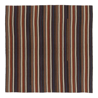 Vintage Persian Kilim, Square Rug With Rich Polychromatic Stripes - Rug & Kilim For Sale