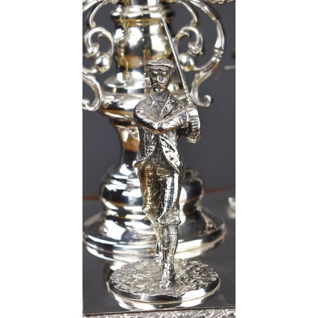 Metal Antique Silver Plate Golfing Candelabra Centrepiece, 1890s For Sale - Image 7 of 9