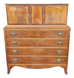 Federal Style Two-Part Satin Mahogany Chest of Drawers Secretary, Circa 1900s