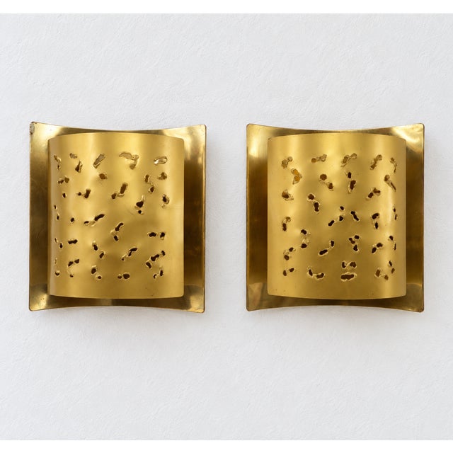 Brutalist Model 6477 Wall Lights in Perforated Brass by Boréns, Sweden, 1970, Set of 2 For Sale - Image 11 of 11