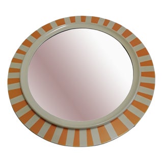 Vintage Pop Art Orange and Cream White Round Wall Mirror, 1970s For Sale