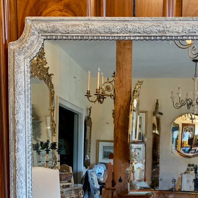 18th Century French Grey Painted Carved Oak Pier Mirror / Over Mantel Mirror For Sale - Image 4 of 18