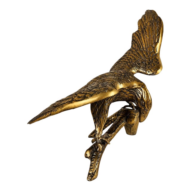 Vintage Solid Cast Brass Eagle Sculpture on Rocky Outcrop, 12” Tall For Sale