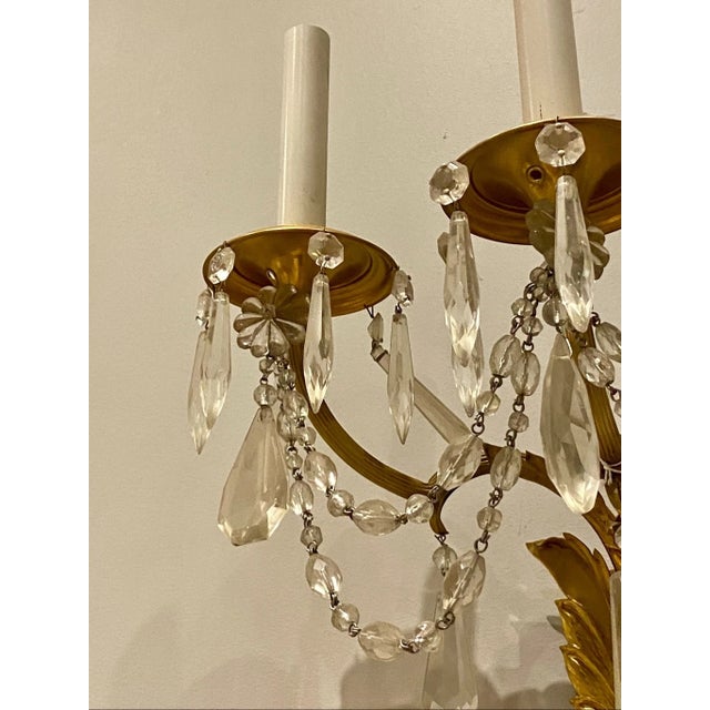 Mid 20th Century Vintage French Hollywood Regency Style 3-Light Crystal Wall Sconce For Sale - Image 5 of 5