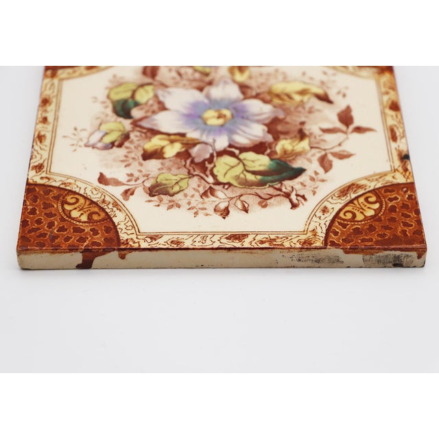 Victorian Floral Tile, 1900s Earthenware For Sale - Image 4 of 9