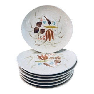 1960s Set of 9 Mid-Century Modern Red Wing Pottery Random Harvest Bread & Butter Plate For Sale