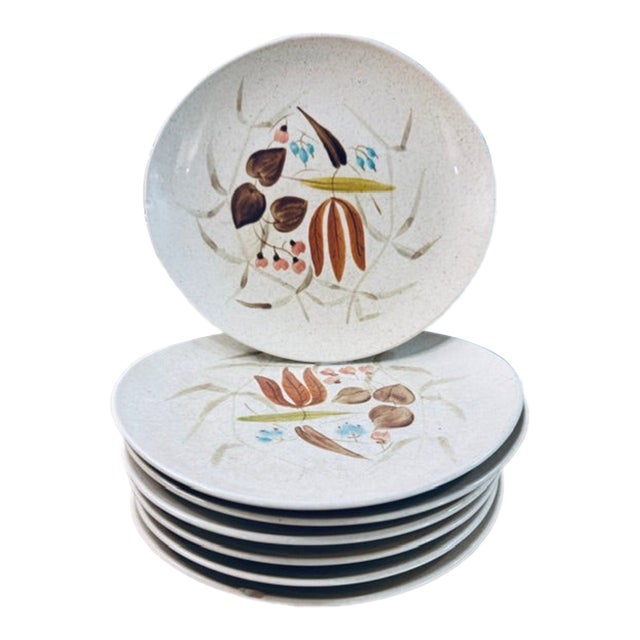 1960s Set of 9 Mid-Century Modern Red Wing Pottery Random Harvest Bread & Butter Plate For Sale