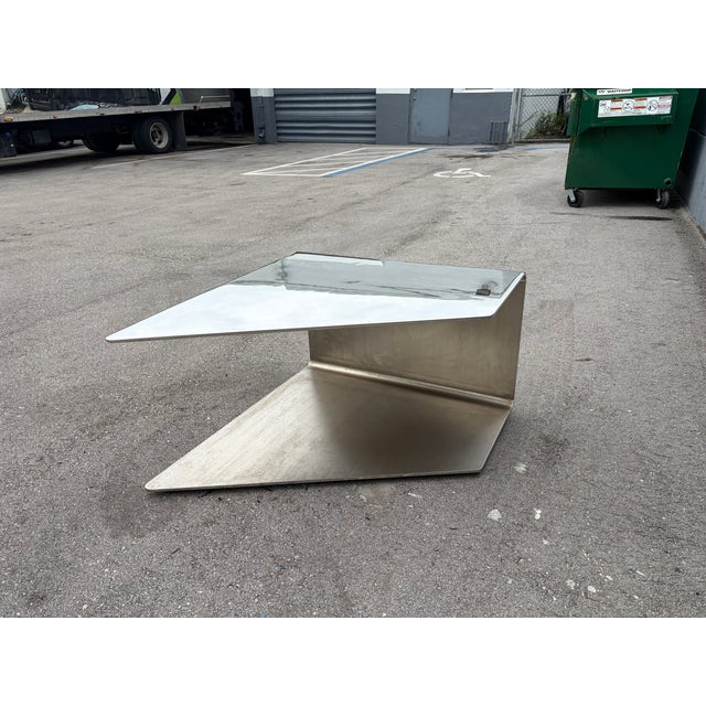 Monumental Sculptural Polished Stainless Steel Cantilever Coffee Table, Usa For Sale - Image 11 of 17
