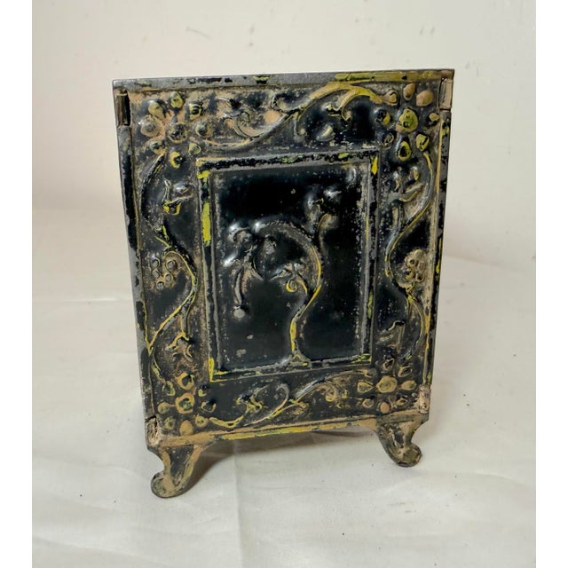 Antique 19th Century Ornate Cast Iron Junior Safe Deposit Lockable Still Bank For Sale - Image 9 of 11