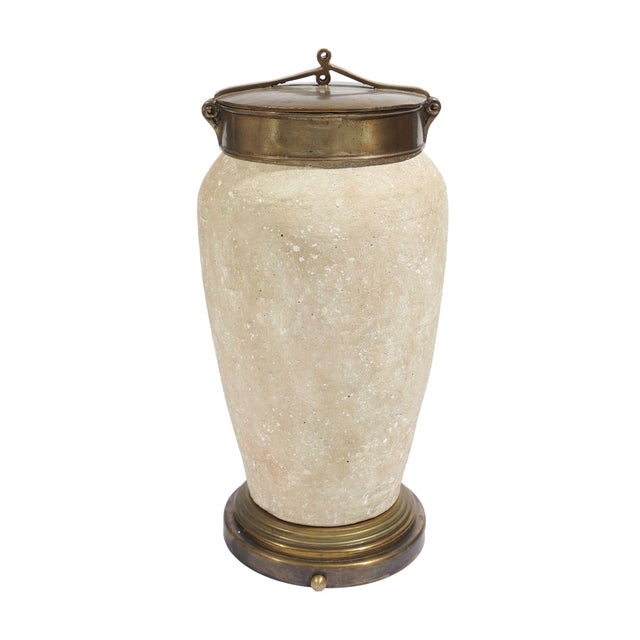 Early 20th Century Tall Ceramic Urn With Oxidized Brass Lid and Base, C. 1900's For Sale - Image 5 of 12
