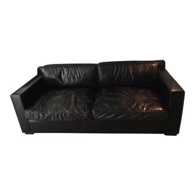 Restoration Hardware Ebony Leather Rh Collins Sofa Chairish