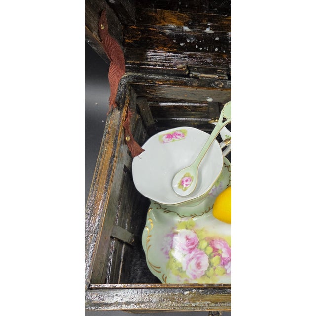 Vintage Primitive Split Bamboo Slatted Storage Chest Trunk- 13" Gathering Basket With Wrapped Wire Handles For Sale - Image 14 of 18