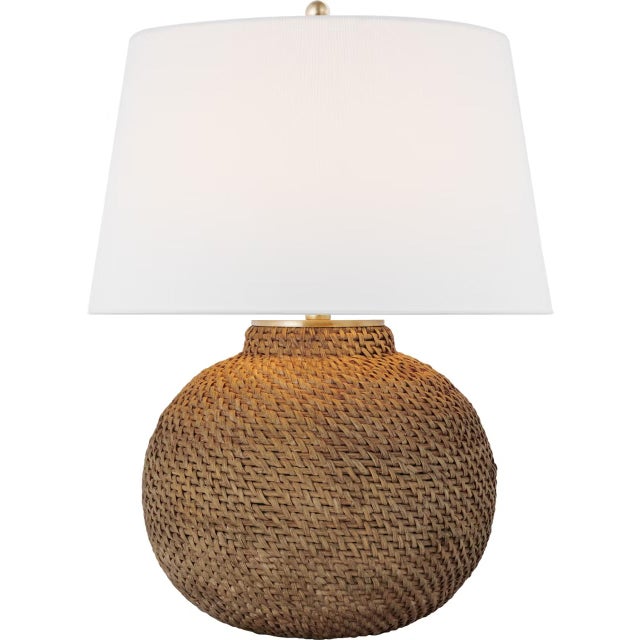 Transitional Marie Flanigan by Visual Comfort Signature Avedon Small Table Lamp in Natural Rattan with Linen Shade For Sale - Image 3 of 3
