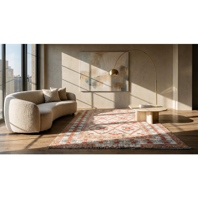 Ivory Beautiful Light Ivory White Background Color Geometric Design Antique Indian Cotton Agra Rug For Sale - Image 8 of 9