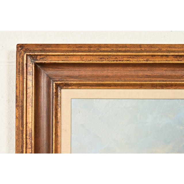 Blue Georg Seekatz Reproduction Oil Painting on Canvas of Clipper Ship in Carved Giltwood Frame For Sale - Image 8 of 16