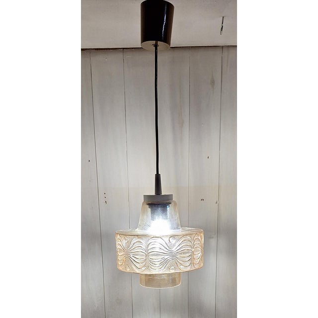 Cream Vintage Ceiling Lamp with Tinted Relief Glass Shade from Th-Leuchten, 1970s For Sale - Image 8 of 8