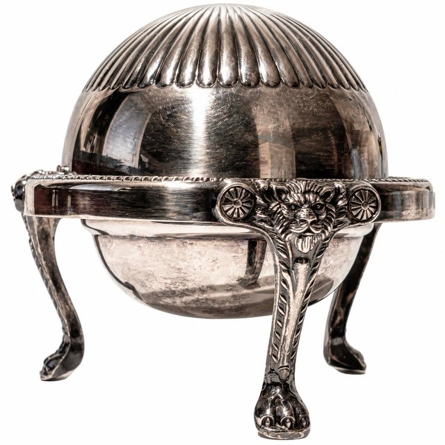 Mid 20th Century Vintage f.b. Rogers Silver Caviar Dome Dish Lion Paw Feet Ornate For Sale - Image 5 of 10