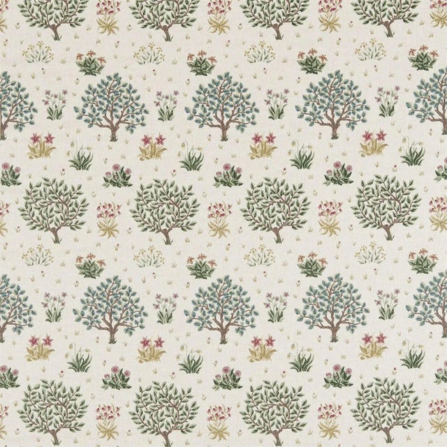 Morris & Co Orchard Fabric in Bayleaf/Rose - a Sample For Sale