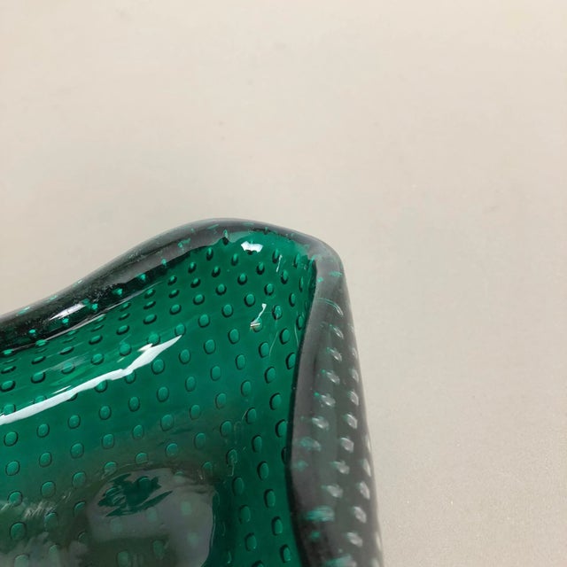 Glass Green Murano Glass Bullicante Ashtray, Italy, 1970s For Sale - Image 7 of 15
