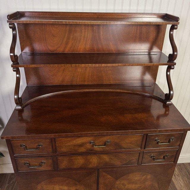 Brown Vintage Heritage Henredon Mahogany Cabinet / Buffet With Waterfall Plate Shelf For Sale - Image 8 of 17
