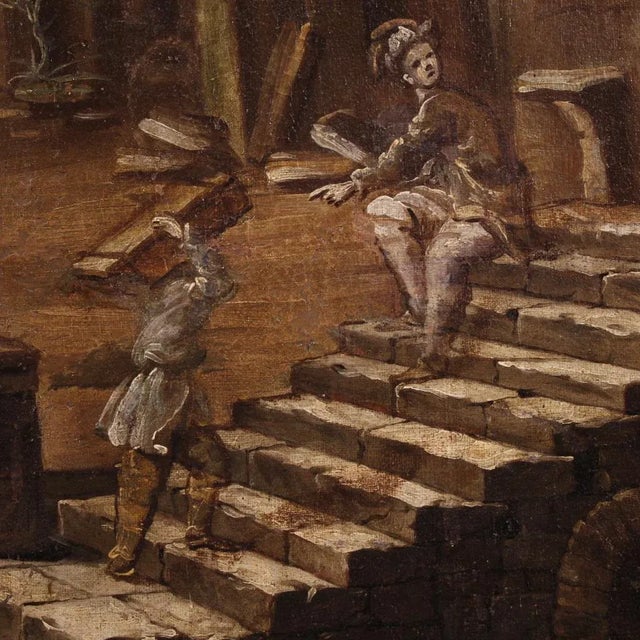 Italian Artist, Architectural Capriccio with Figures, 1740, Oil on Canvas, Framed For Sale - Image 9 of 16