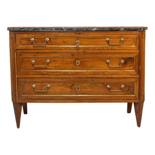 Italian Piemontese 1890s Three-Drawer Walnut Commode with Dark Green Marble Top For Sale