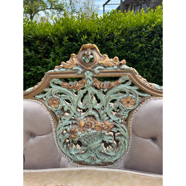 1940 French Louis XVI Pastel Beech Sofa Set - 3 Pc For Sale - Image 10 of 18