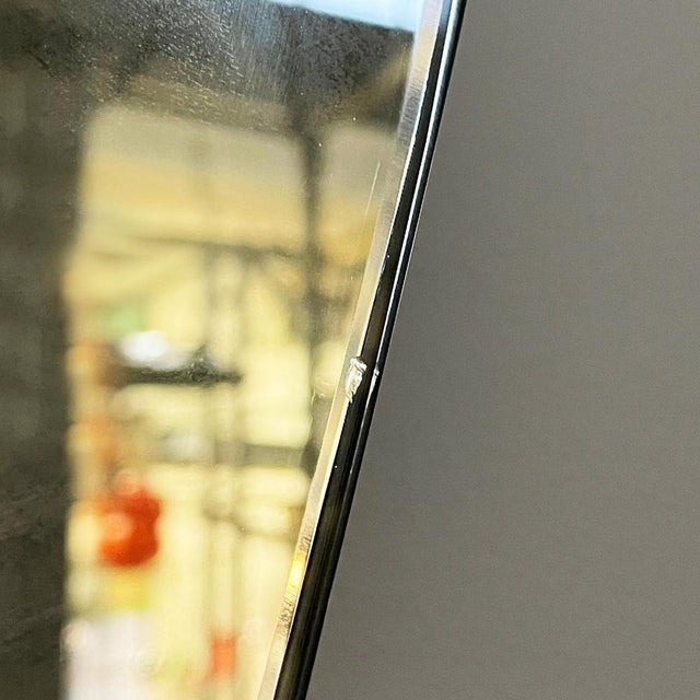 Metal Mid-Century Modern Italian Geometric Wall Mirror in Brass and Wood, 1950s For Sale - Image 7 of 13