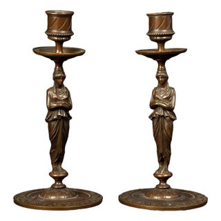 19th Century Full Body Greek Revival Caryatid Candlestick, Pair For Sale
