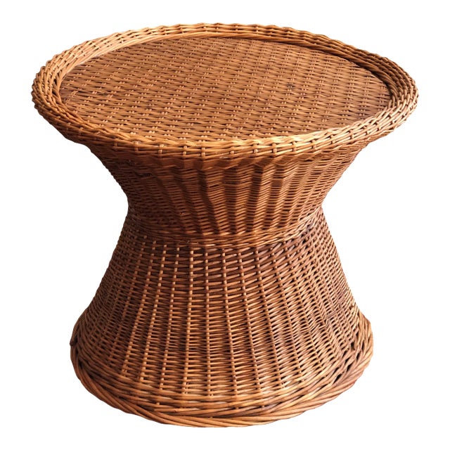 Mid-20th Century Boho Handwoven Wicker Table For Sale