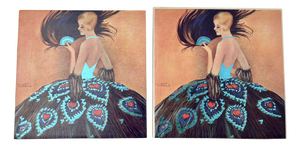 Art Deco Decorative Tiles with Madame Peacock by Gilbert Rumbold, 1980s, Set of 2