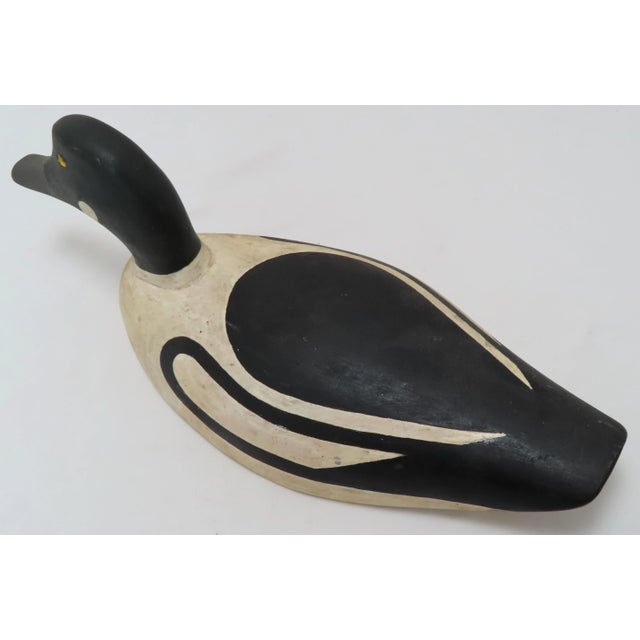 Vintage Hand Carved & Hand Painted Pine Wood Duck Decoy From Maine For Sale - Image 4 of 13