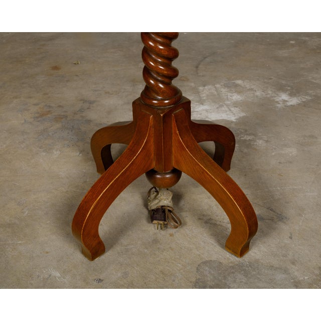 Early 20th Century English Turn of the Century Oak Barley Twist Floor Lamp with Quadripod Base For Sale - Image 5 of 9