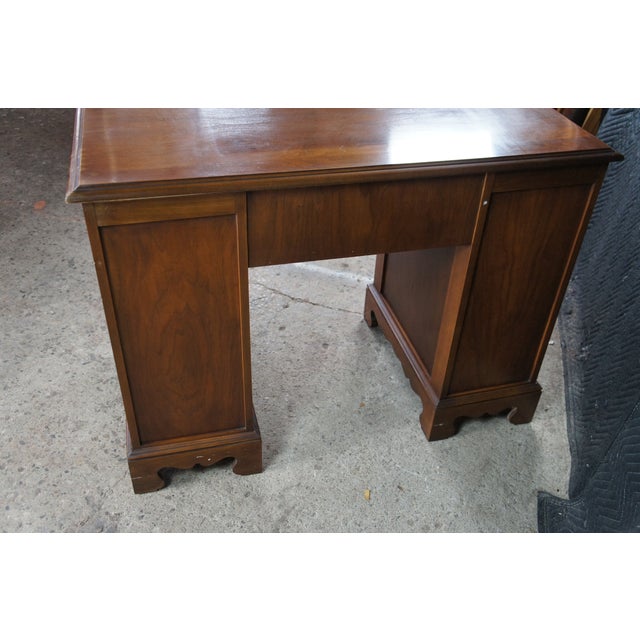 1940s Mid Century English Chippendale Style Walnut Kneehole Typewriter Writing Desk For Sale - Image 11 of 14