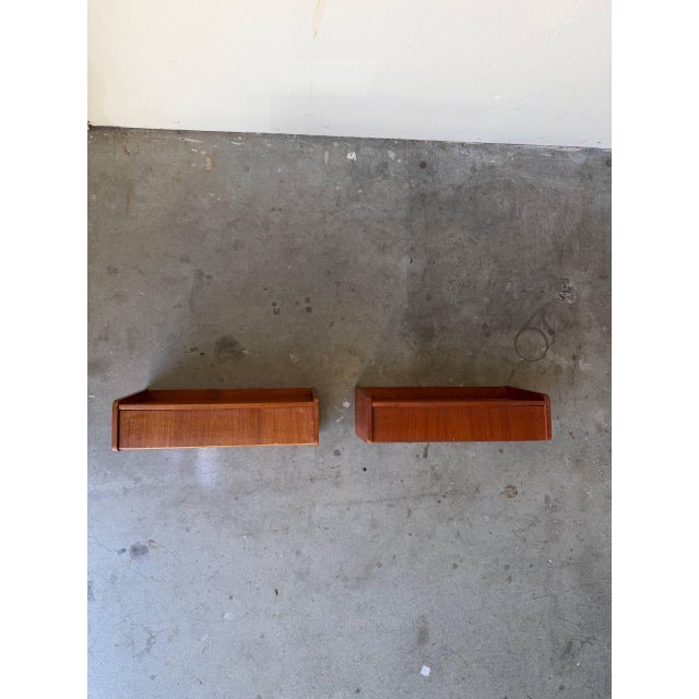 1960s Mid Century Danish Teak Floating Nightstands Wall Mounted Shelves, A Pair For Sale In Los Angeles - Image 6 of 10